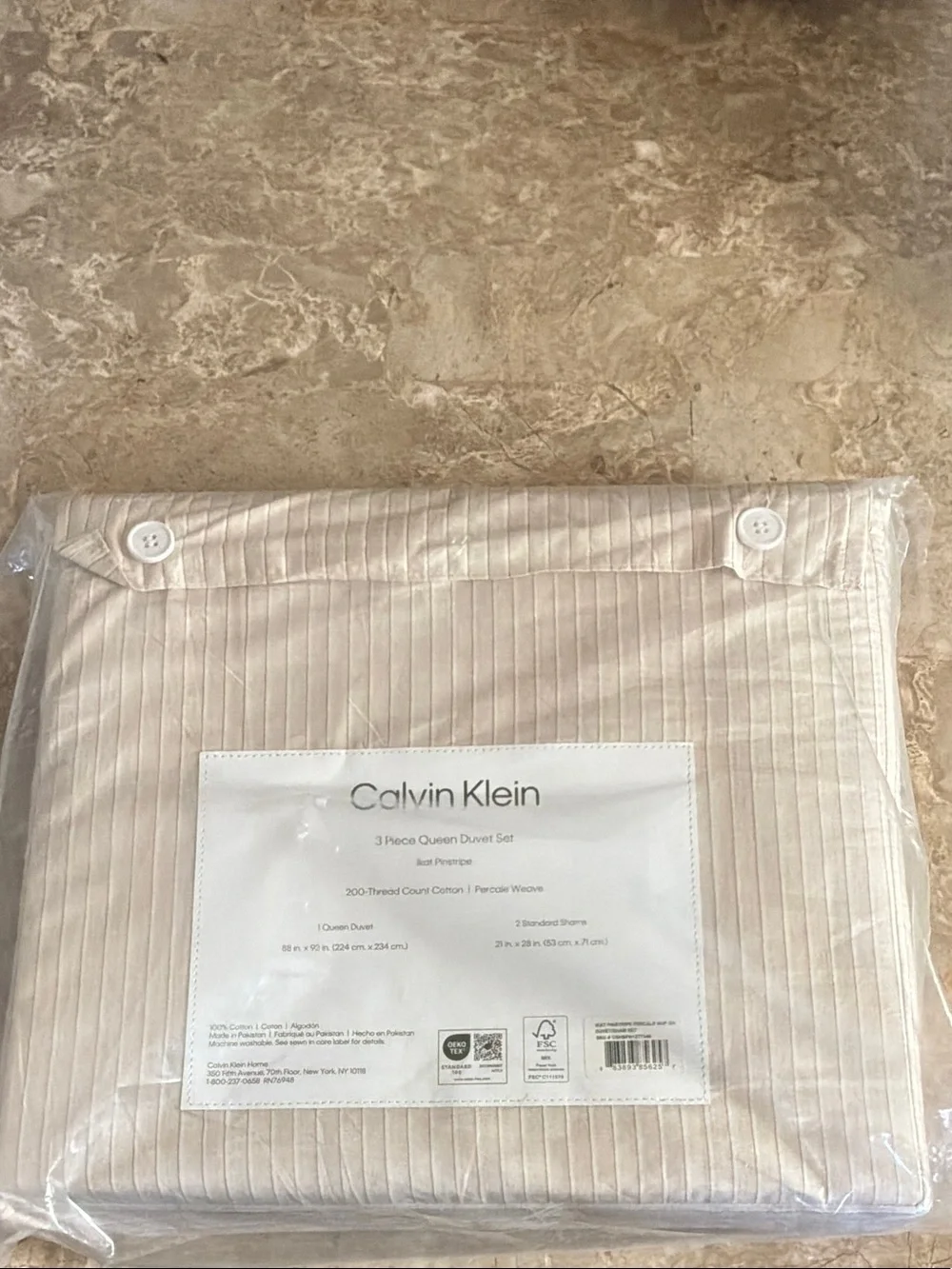 Calvin Klein Cream Pinstripe Duvet Cover Set